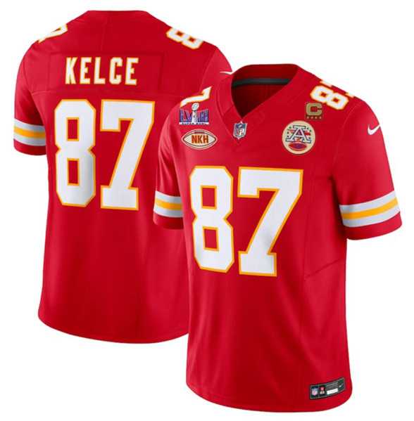 Men's Kansas City Chiefs #87 Travis Kelce Red 2024 F.U.S.E. Super Bowl LVIII Patch With NKH Patch And 4-star C Patch Vapor Untouchable Limited Jersey Dzhi
